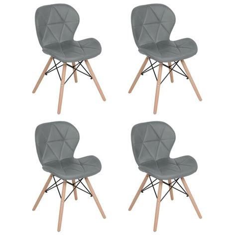 Kit 4 Cadeiras Estofadas Charles Eames Eiffel Slim Wood Confort Cinza