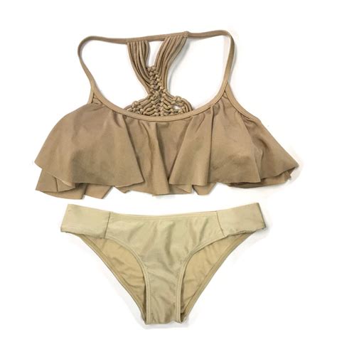 Nude Ruffled Racerback Tie Knots Bikini Women S Fashion Swimwear Bikinis Swimsuits On Carousell