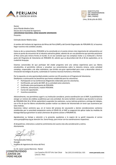 Invitacion A Perumin Voluntario Estudiantil Pdf