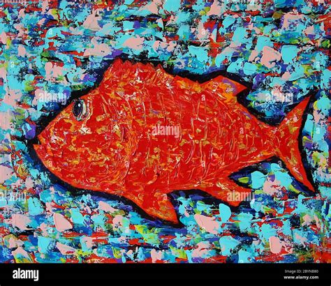 Funny Red Fish Art Painting Stock Photo Alamy