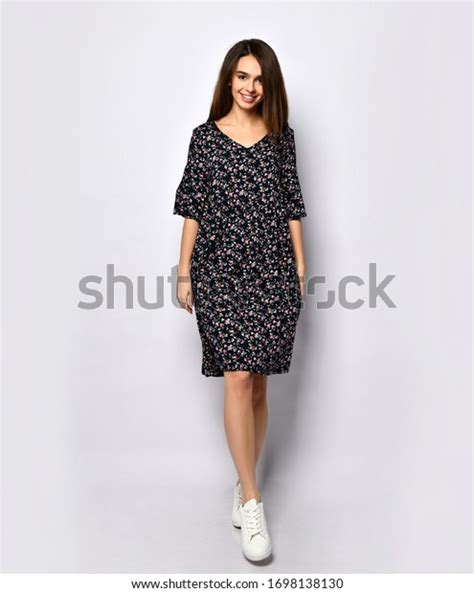 Cute Brunette Long Hair Black Floral Stock Photo 1698138130 Shutterstock