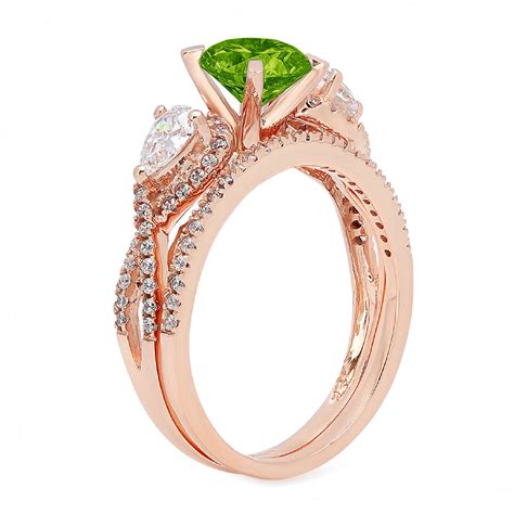 Clara Pucci 18k Rose Gold Round Cut 1ct Natural Peridot Engagement Ring