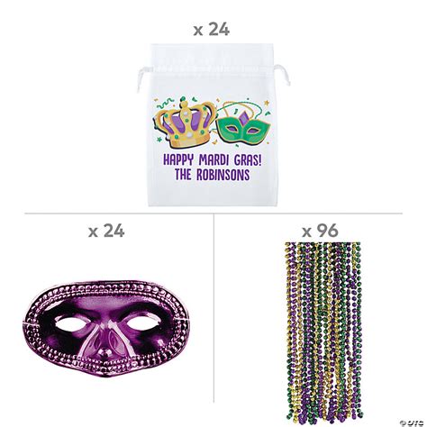 Personalized Mardi Gras Mask And Bead Party Favor Kit For 24 Oriental Trading