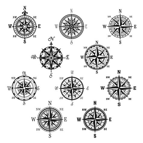 Premium Vector Vintage Compass And Wind Rose Isolated Symbol Set