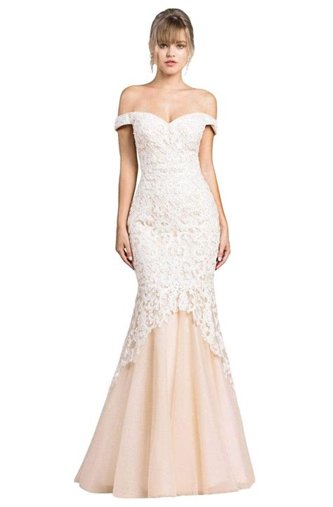 Ladivine A0401 Lace Overlay Off Shoulder Mermaid Gown Couture Candy