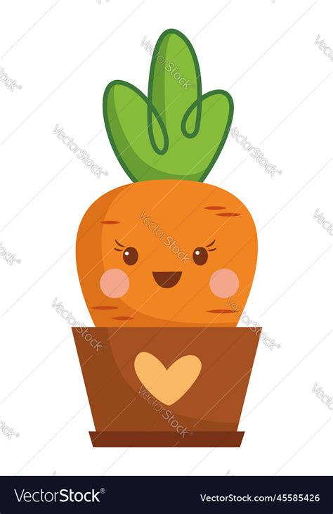 Kawaii Carrot In Pot Cartoon Royalty Free Vector Image