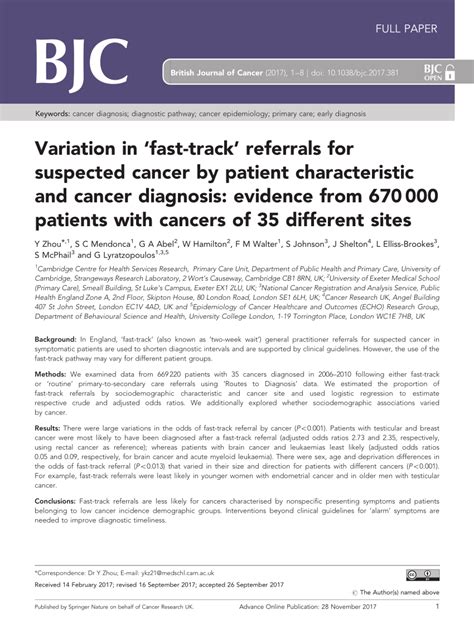 British Journal Of Cancer Author Guidelines - CancerWalls