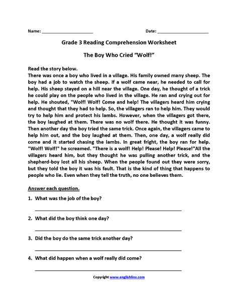 3rd Reading Worksheets