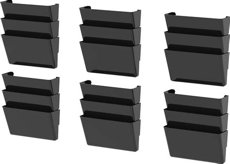 Storex Legal Size Wall Pocket Plastic File Organizer Black Set Of 3 6 Pack