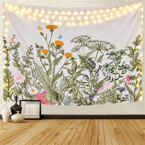 Floral Plants Tapestry In 2020 Dorm Room Tapestry Room Tapestry