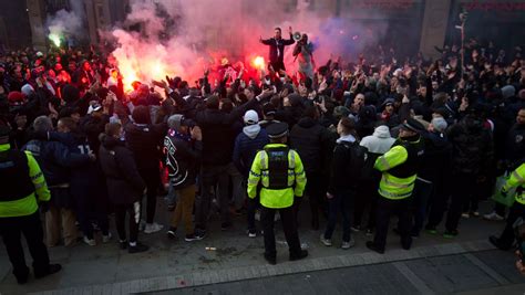 PSG football fans set off fireworks and flares in the city centre ...