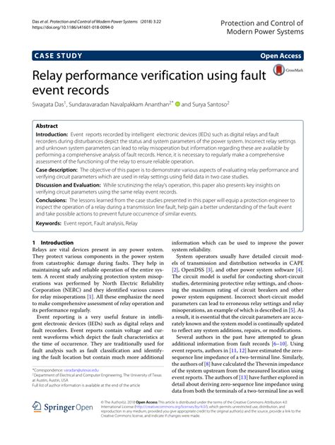 Pdf Relay Performance Verification Using Fault Event Records