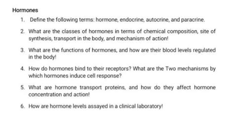 Solved Hormones Define The Following Terms Hormone Chegg