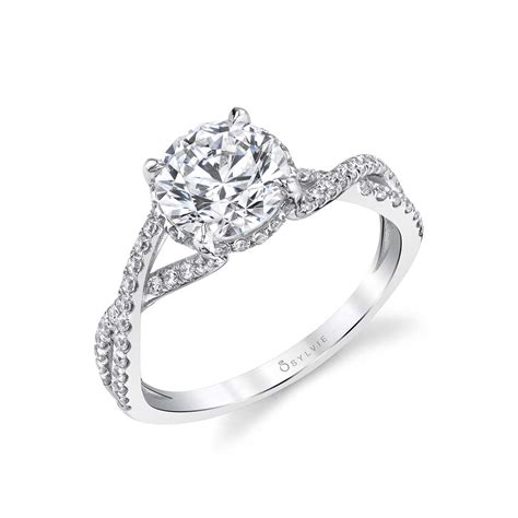 Split Shank Halo Engagement Rings With Wedding Band