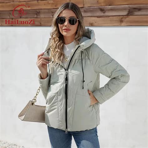 Женская зимняя куртка с капюшоном HaiLuoZi | AliExpress