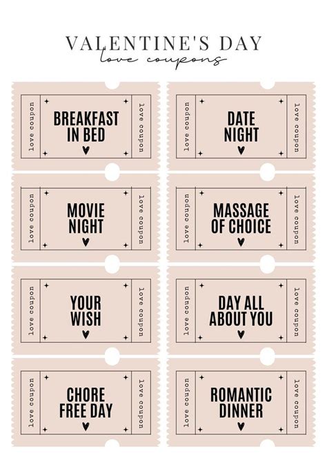 Pink Free Modern Valentine S Day Tickets Printable Love Coupons