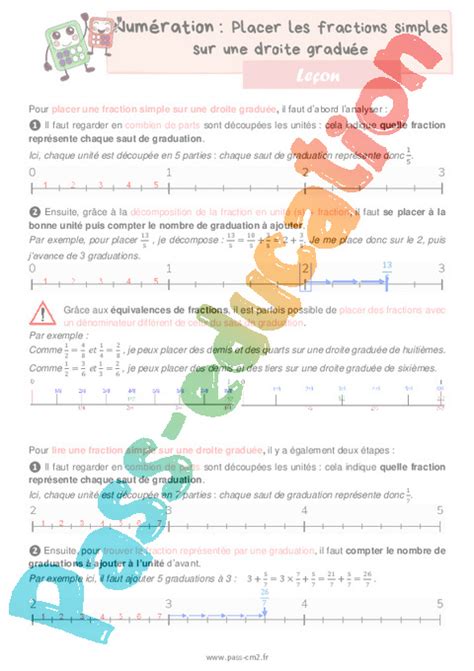 Placer Les Fractions Simples Sur Une Droite Graduée Leçon De Numération Pour Le Cm2 Pdf à