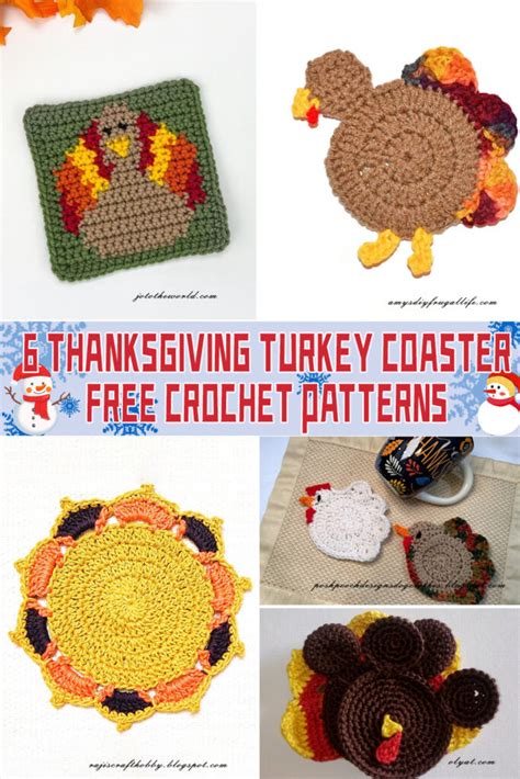 6 Thanksgiving Turkey Coaster Crochet Patterns FREE IGOODideas