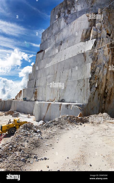 Mine Working In Marble Quarry In The Apuan Alps Near Carrara Italy