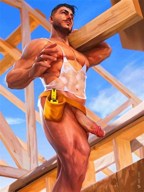 Rule 34 1boy Boner Bottomless Caucasian Caucasian Male Circumcised Construction Construction