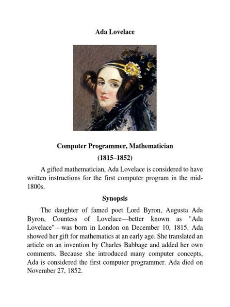 Ada Lovelace Biography | PDF