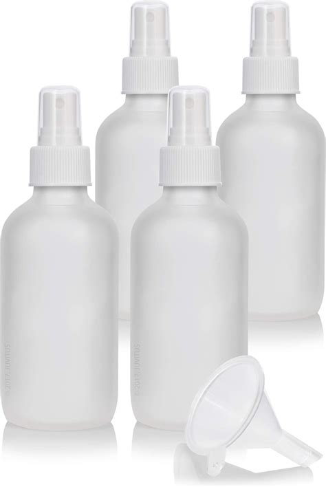 Juvitus 4 Oz Frosted Clear Glass Boston Round Bottle With White Fine Mist Sprayer 4