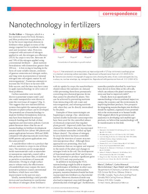 (PDF) Nanotechnology in fertilizers | Ryan Walsh and Carlos Monreal ...