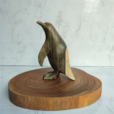 Hand Carved Penguin Statue of Natural Wood - Etsy