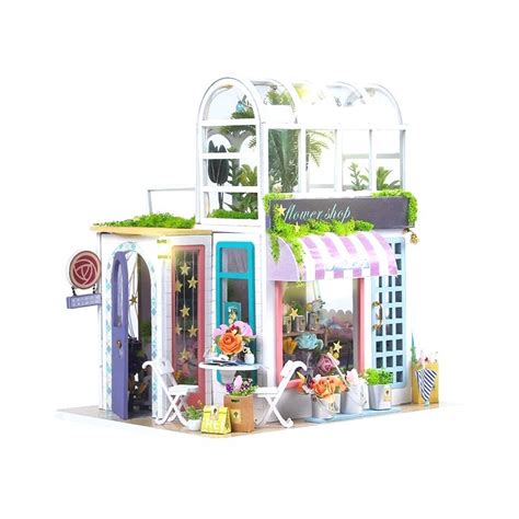 Miniature Greenhouse Dollhouse With Led Light Dollhouse Flower Shop