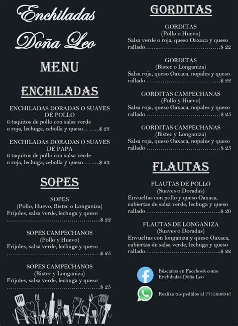 Carta Del Restaurante Antojitos Mexicanos Do A Leo Tezontepec Del Aldama