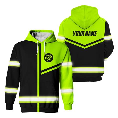 Hi Vis Hoodie Uniform Reflective Black Green Neon Custom Name And Logo ...