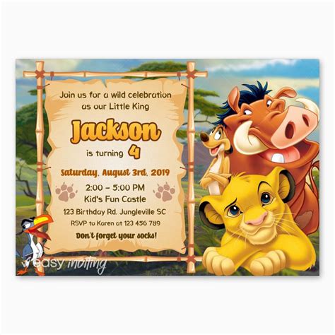 Lion King Birthday Invitation Printable Easy Inviting