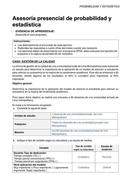 Asesoria N1 Probabilidad y Estadística Study Ingeniería uDocz