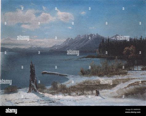 English Painting By Albert Bierstadt Of Lake Tahoe In The Sierra