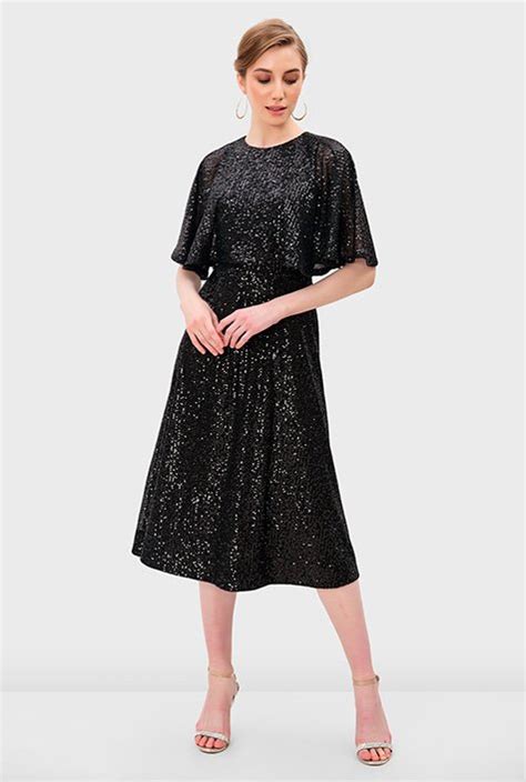 Shop Cape Sleeve Sequin Mesh Dress EShakti