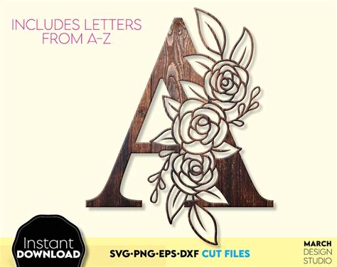 Floral Alphabet Svg Floral Monogram Font Svg Floral Etsy