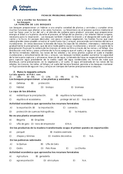 Ficha de problemas ambientales - FICHA DE PROBLEMAS AMBIENTALES Lee y