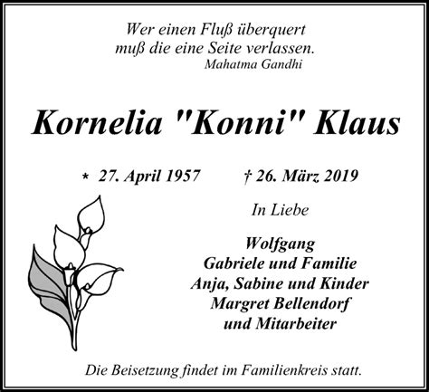 Traueranzeigen Von Kornelia Klaus Trauer In NRW De