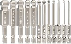 Hakkin 12Pcs Ball End Allen Key Bit Set S2 Steel Metric Hex Bits 1 4