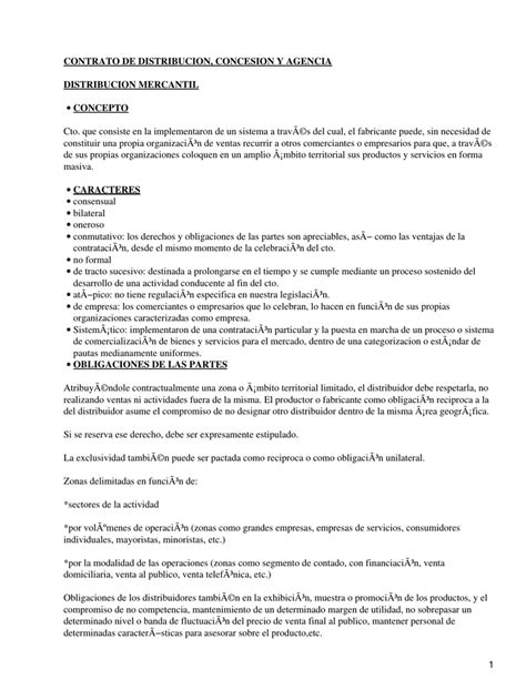 Derecho Comercial Contrato De Distribuci N Concesi N Y Agencia