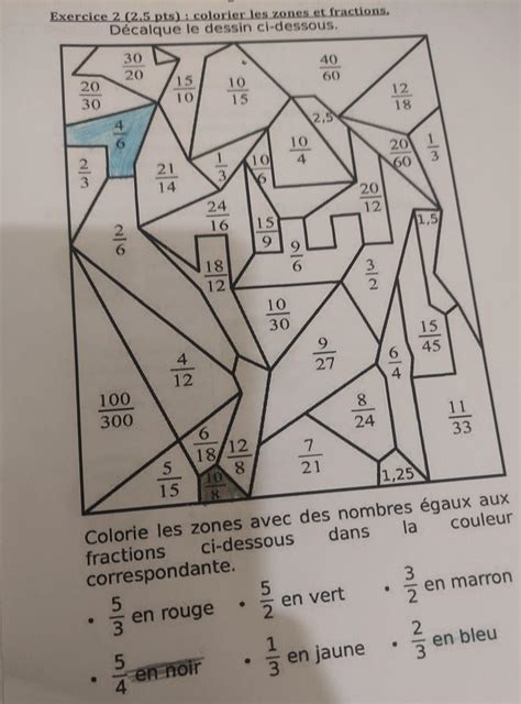 Exercice Pts Colorie Les Zones Avec Des Nombre Gaux Aux