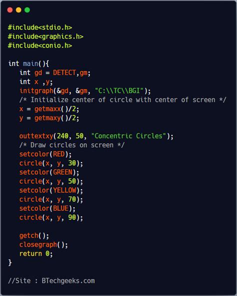 C Program To Draw Concentric Circles Of Different Colors Using C