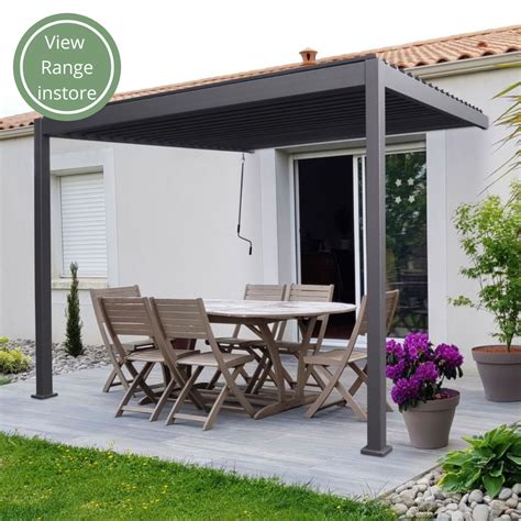 NOVA Titan 3m Square Wall Mounted Aluminium Pergola Grey Including