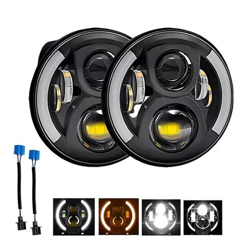 Faros H4 Led Ojo De Ángel De 7in Redondo Para Jeep moto Envío gratis