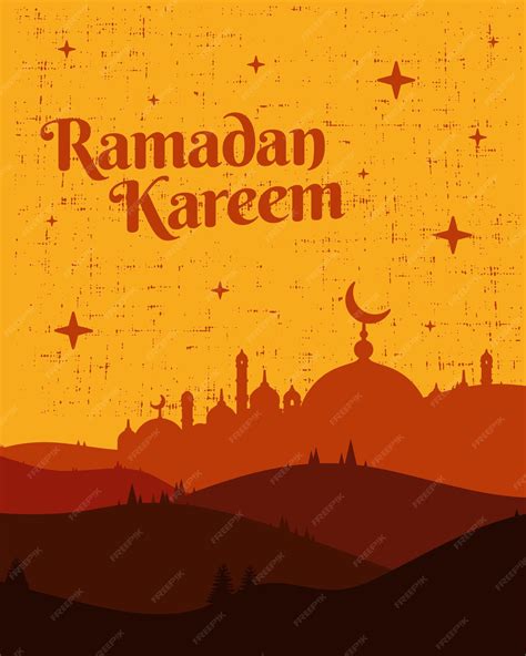 Ramadan Kareem Con Ilustración De La Mezquita Y El Paisaje De La Colina