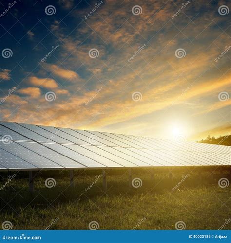 Solar Panels Under Sky On Sunset Stock Image Image Of Blue Green