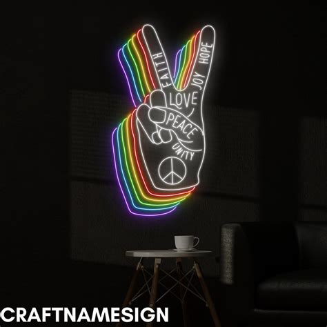 Hand Sign Peace Neon Sign Peace Hand Led Sign Custom Neon Sign Home Peace Wall Neon Decor