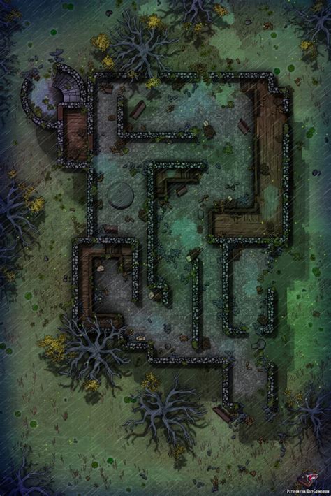 Ruined Swamp Fortress D D Map For Roll20 And Tabletop Dice Grimorium