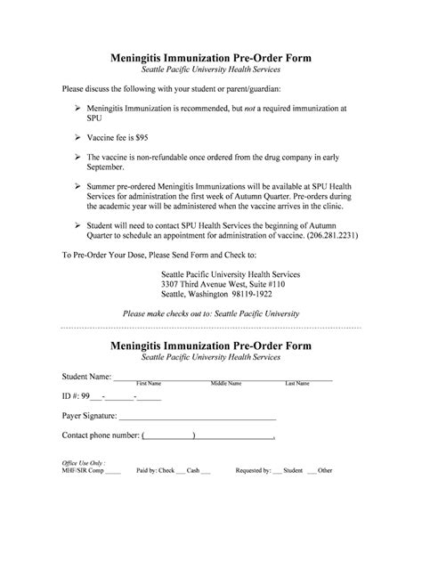 Fillable Online Spu Meningitis Immunization Pre Order Form Spu Fax