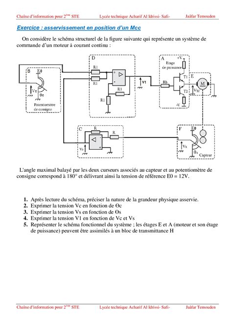 Asservissement De Position Dun Moteur Cc Exercice Alloschool